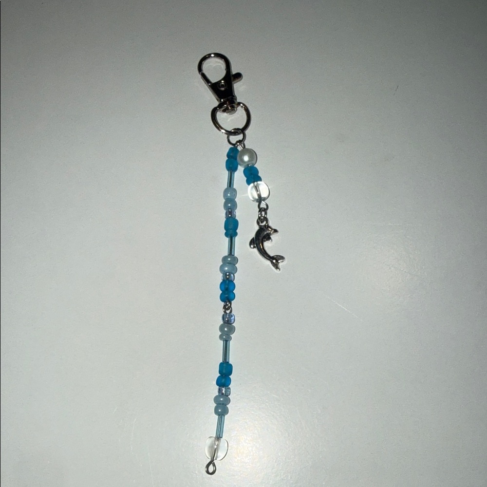 Blue and Silver Beaded Keychain Accessory